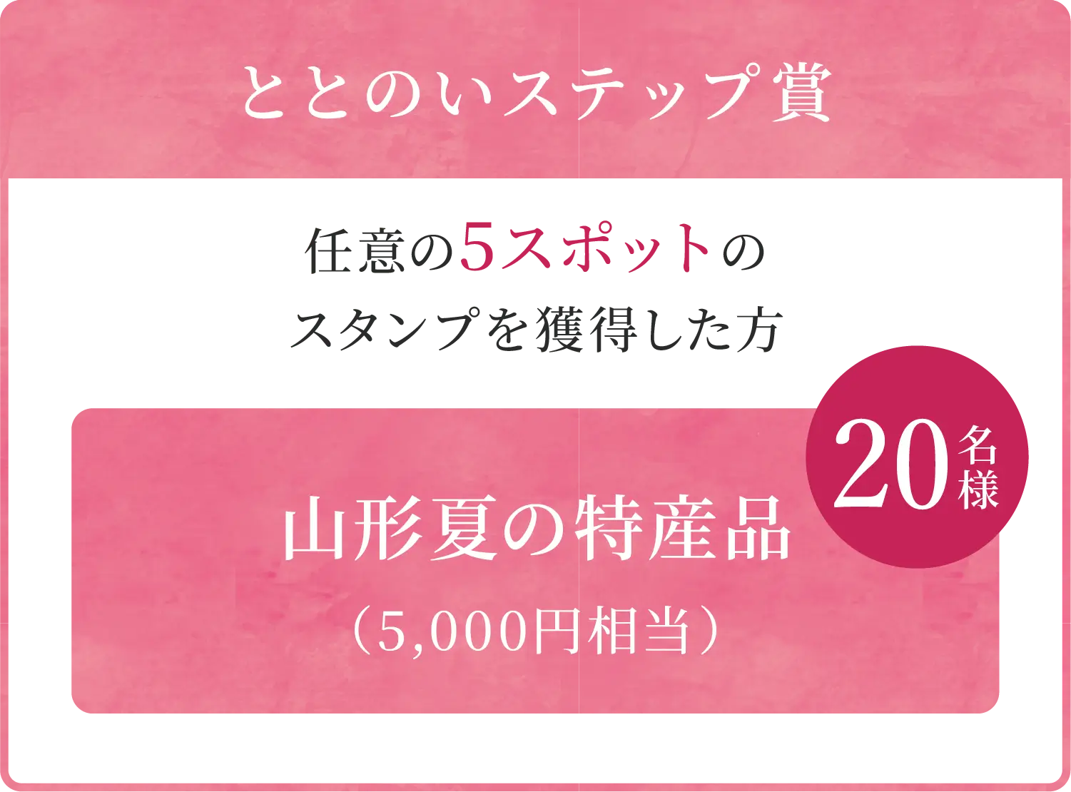 ととのいステップ賞、任意の5スポットのスタンプを獲得した方に山形夏の特産品5,000円分を20名様にプレゼント